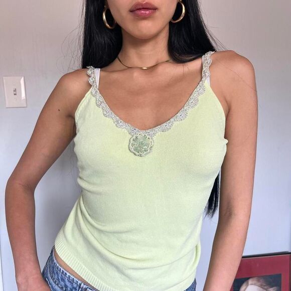 Rare Y2K Fairy Tank Top with Lace Trim and Gemstone Detail vintage camisole - Picture 4 of 6